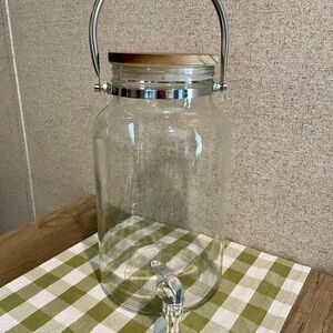 Glass Beverage Dispenser with Spigot and Wooden Lid